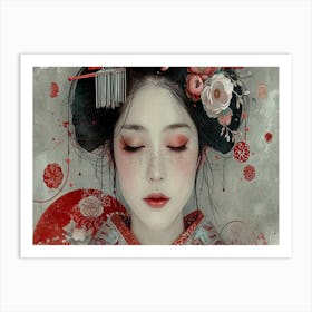 Geisha Grace: Elegance in Burgundy and Grey. Geisha 5 Art Print
