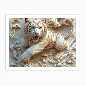 A Fierce Tiger Prowling 3d Carved from Marble Stone Art Print