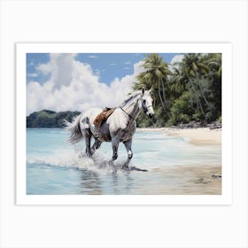 A Horse Oil Painting In Bora Bora French, Polynesia, Landscape 4 Art Print