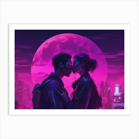 Couple Kissing At Night Art Print