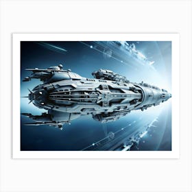 Futuristic Spaceship Flying In Space With Light Trails Art Print