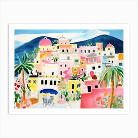 Positano Italy Cute Watercolour Illustration 1 Art Print