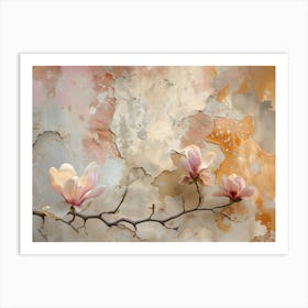 Magnificiant Magnolia On Old Wall In Italy 1 Art Print
