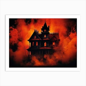 A Haunted House With Fiery And Skittish Autumn Colors Forms The Centerpiece Of A Mysterious Hallowee (3) Art Print