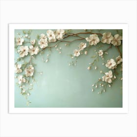 Vertical 3d Floral Featuring a Light Green Background with Flower Branches Art Print