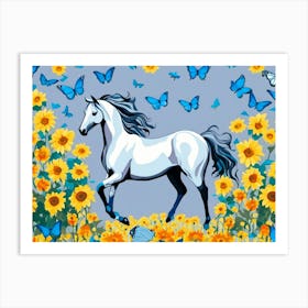 Horse Yellow Flowers Art Print