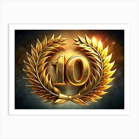 Golden Laurel Wreath With Number 10 Art Print