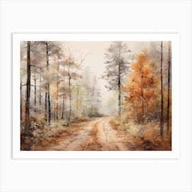 A Painting Of Country Road Through Woods In Autumn 22 Art Print