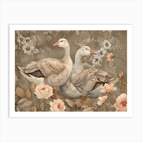 Floral Animal Illustration Goose 3 Art Print