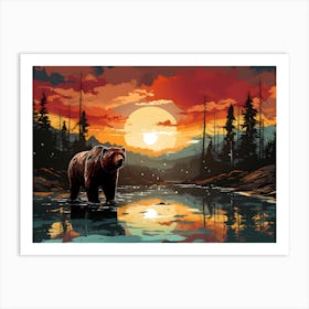 Beutiful Bear In The Sunset Art Print