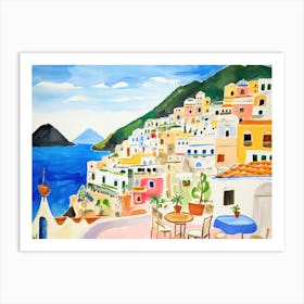 Positano Italy Cute Watercolour Illustration 4 Art Print