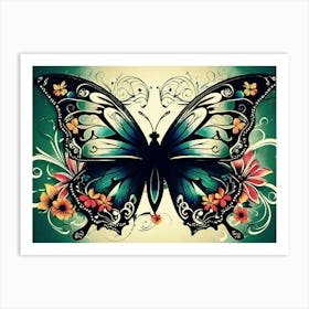 Butterfly With Flowers 2 Art Print