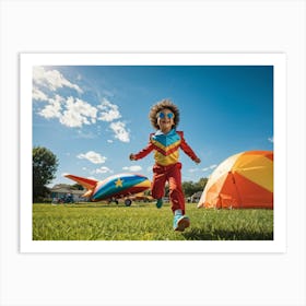 Child Running In Front Of Tents Art Print