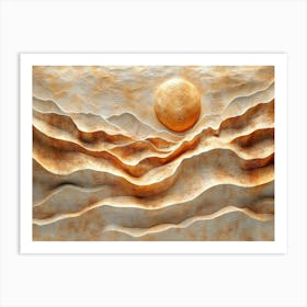 3d Relief Featuring Abstract Representations of a Desert Landscape with Textured Sand Dunes and Sparse Art Print