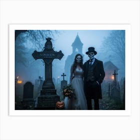 Halloween Theed Wedding Announcement Fog Enshrouds A Dilapidated Signboard Proclaiming The Union Of (2) Art Print