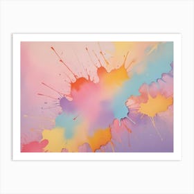 Abstract Image Of Colorful Paint Splatters On A Light Pink Background Art Print