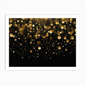 Gold Confetti On Black Background Art Print