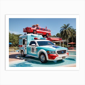 Absolute Reality V16 A Colossal Sculpture Of A Police Car Fire 2 Art Print
