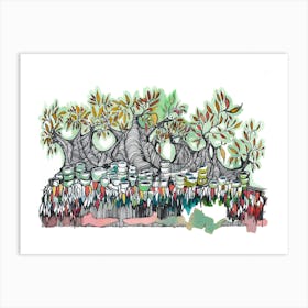 Tree And Cups Of Coffee Art Print