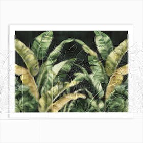 Tropical Background Seamless Border Luxury Art Pattern Texture Vintage Green and Beige Banana Leaves Palms Art Print