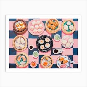Dim Sum & Sushi Selection Pink Checkerboard 2 Art Print