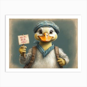 Duck With A Sign Art Print