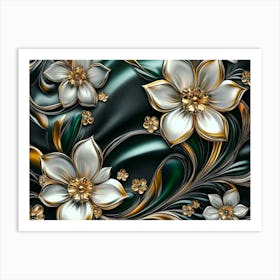 White Flowers On A Black Background 1 Art Print