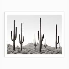 Cactus In The Desert Black and White Minimalist Landscape Art Print