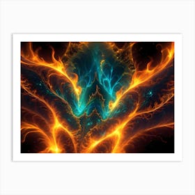 Abstract Image Of Swirling, Glowing Colors In Shades Of Orange, Red, And Teal, Creating A Dynamic And Energetic Composition 1 Art Print