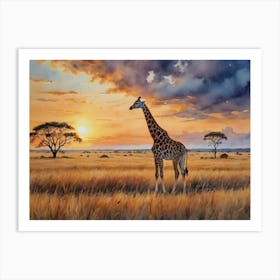 The Majesty of Open Wilderness Sunset Giraffe Art Print