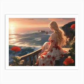 Beautiful Girl At Sunset Art Print