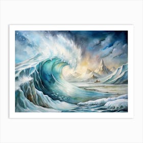 A Dramatic Poster Of A Frozen Tidal Wave In Antarc Art Print