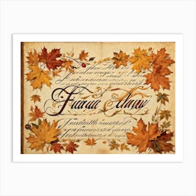 An Autumny Vintage Greeting For Thanksgiving The Text Swirling In The Form Of Autumnal Calligraphy (3) Art Print