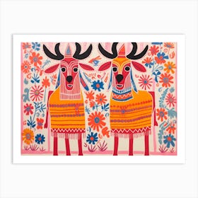 Goat 3 Folk Style Animal Illustration Art Print