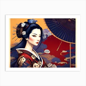 Asian Woman With Umbrella Art Print