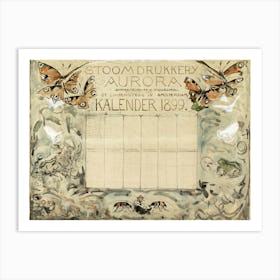 Design For The 1899 Calendar For The Stoomdrukkerij Aurora (1874–1899), Theo Van Hoytema Art Print