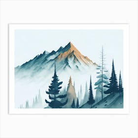 Mountain And Forest In Minimalist Watercolor Horizontal Composition 423 Art Print