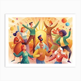 Diverse Group Of People Jumping In The Air Art Print