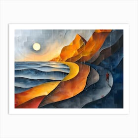 Sunset At The Beach, Cubism Art Print