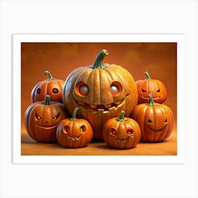 Group Of Halloween Pumpkins With Different Faces Art Print