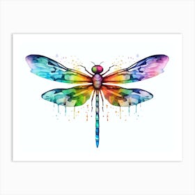 Dragonfly Watercolour Minimal Bright Colours  Art Print
