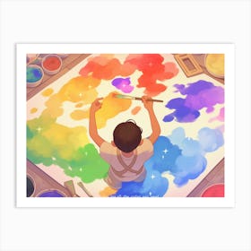 Boy Paints A Rainbow Art Print