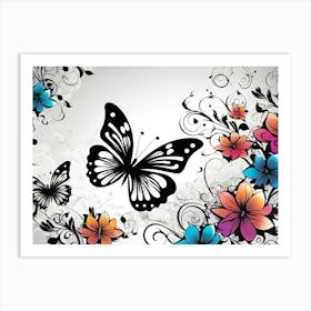 Butterfly And Flowers 8 Art Print