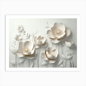 3d Art With Simple Floral Painting Light Gray Art Print