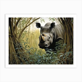 Black Rhinoceros Dense Vegetation Realism 1 Art Print