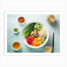 Asian Style Cuisine Featuring A Vibrant Assortment Of Antioxidant Rich Foods Such As Seaweed Citrus (1) Art Print