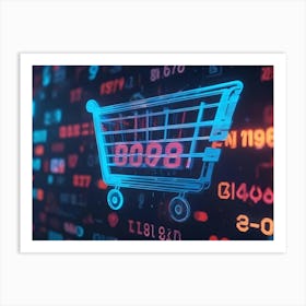 A Neon Blue Shopping Cart Icon With The Numbers 2023, Symbolizing Online Shopping And E Commerce Art Print