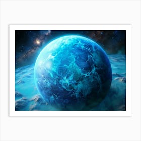 Blue Planet With Aurora Borealis In Space Art Print