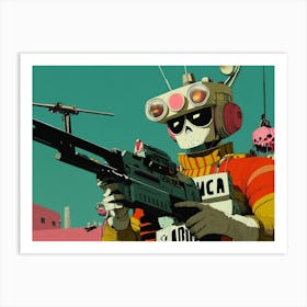 Skeleton Holding A Gun Cartoon Art Print