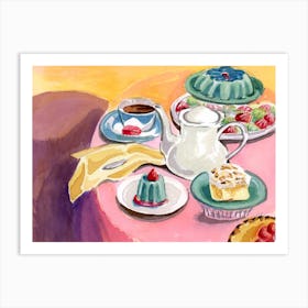 Still Life With Tea And Cakes Art Print